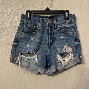 Aeropostale Ripped Rolled-Hem Denim Shorts in Blue 000